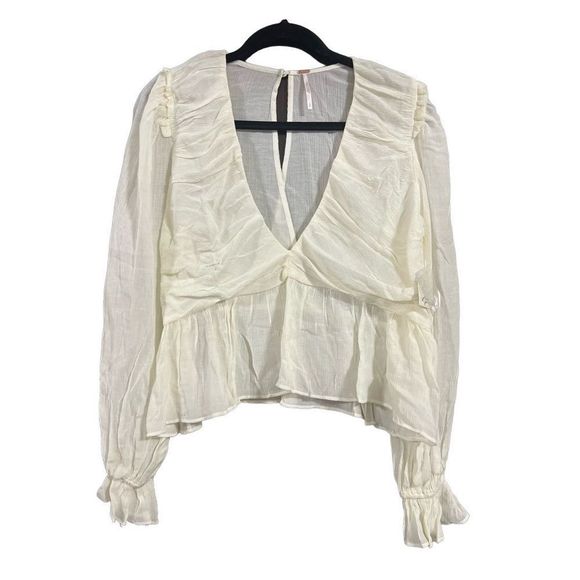 NEW! FREE PEOPLE Daia Pirate Airy Flounce Ruffle Peasant Peplum Top Blouse Small - Picture 2 of 15
